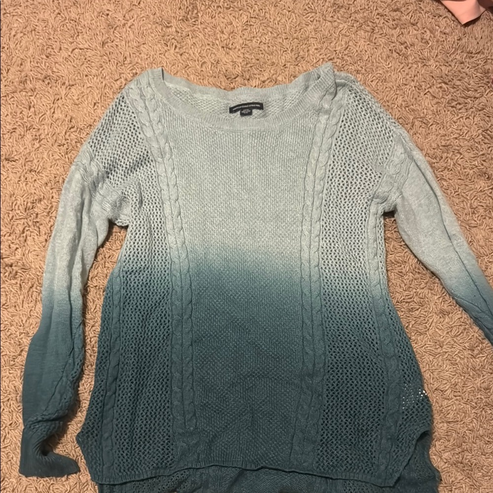 American Eagle Outfitters Blue Crew Neck Sweater with Ribbed Knit